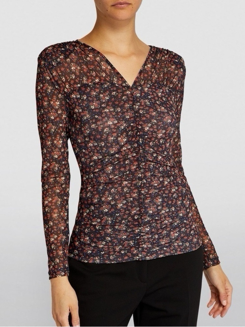 New Sandro Bethanie Mesh Floral Print Top
